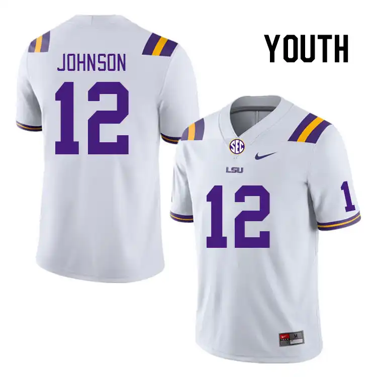 Youth LSU Tigers JK Johnson #12 White NCAA Football Jersey